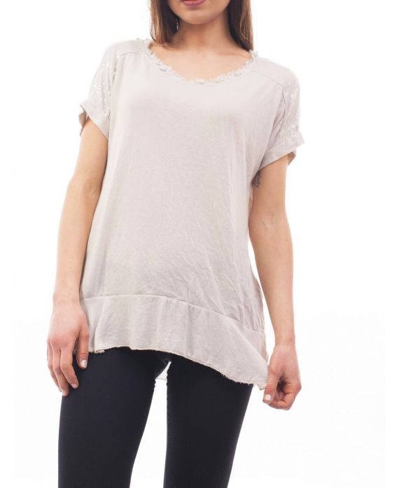 T-SHIRT SHOULDERS PAILLETTES S9071 BEIGE