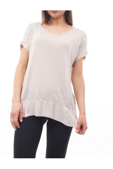 T-SHIRT SHOULDERS PAILLETTES S9071 BEIGE