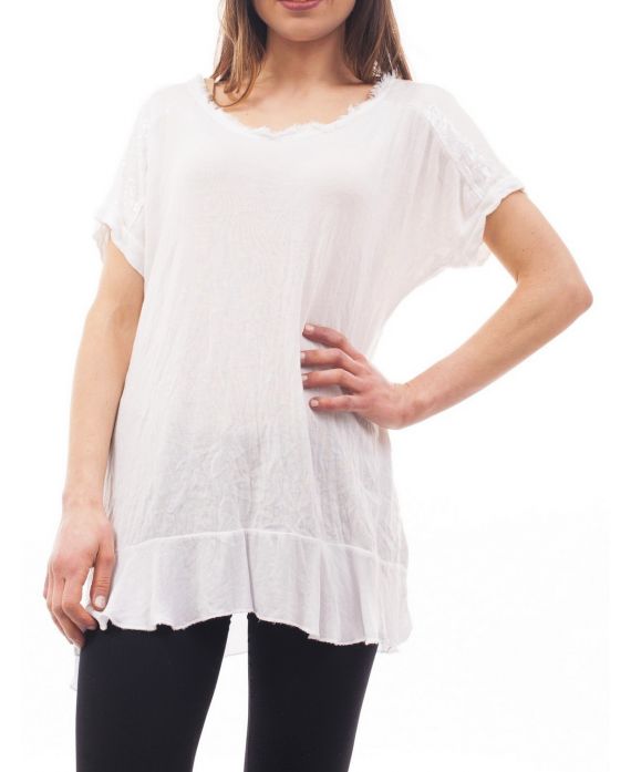 T-SHIRT met SCHOUDER PAILLETTEN S9071 WIT