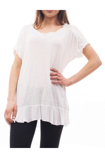 T-SHIRT met SCHOUDER PAILLETTEN S9071 WIT