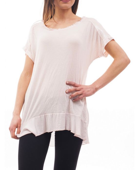 T-SHIRT SHOULDERS PAILLETTES S9071 ROSE