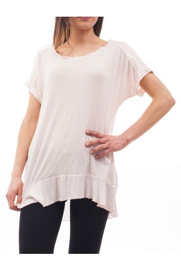 T-SHIRT SHOULDERS PAILLETTES S9071 ROSE