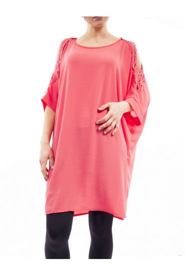 ROBE TUNIQUE EPAULES DENUDEES S9113 CORAIL