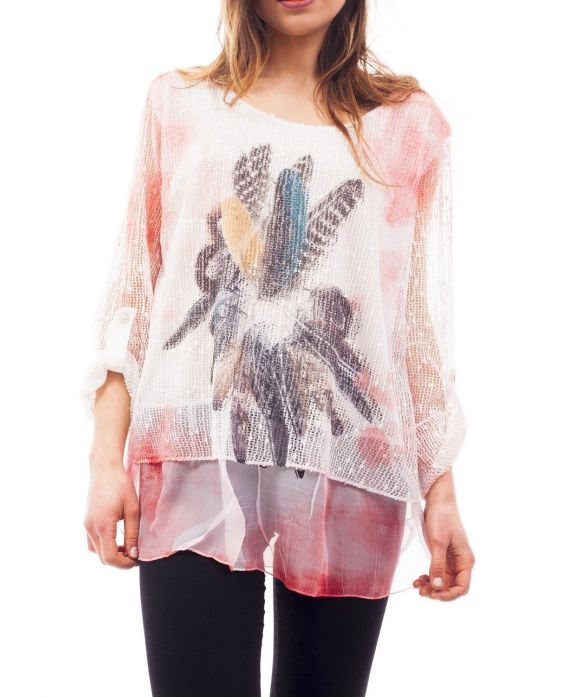 TUNIC FEATHERS S9108 CORAL