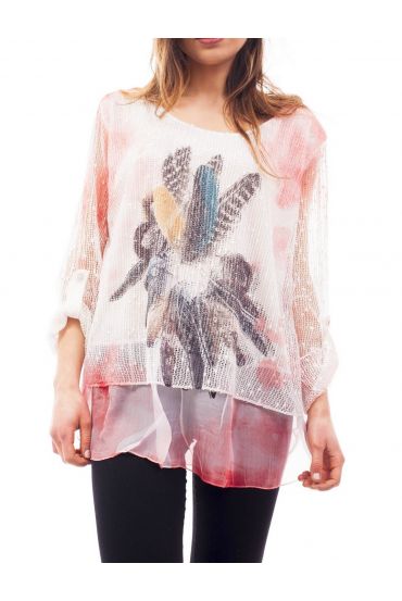 TUNIC FEATHERS S9108 CORAL