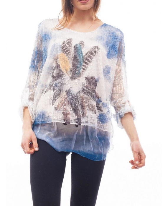 TUNIC FEATHERS S9108 BLUE