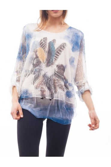 TUNIC FEATHERS S9108 BLUE