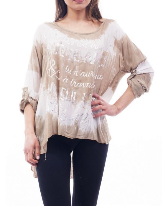 T-SHIRT TIE-DYE PRINTS S9117 TAUPE