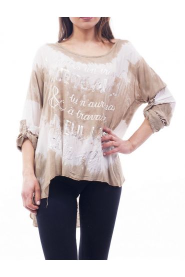 T-SHIRT TIE-DYE PRINTS S9117 TAUPE