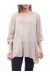 T-SHIRT CŒUR PAILLETTES S9119 BEIGE