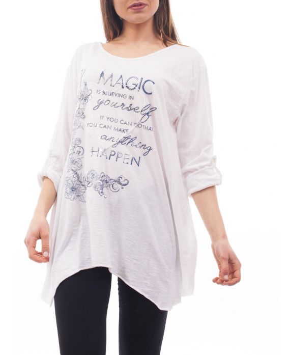 T-SHIRT CŒUR PAILLETTES S9119 BLANC