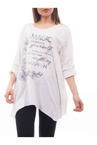 T-SHIRT CŒUR PAILLETTES S9119 BLANC