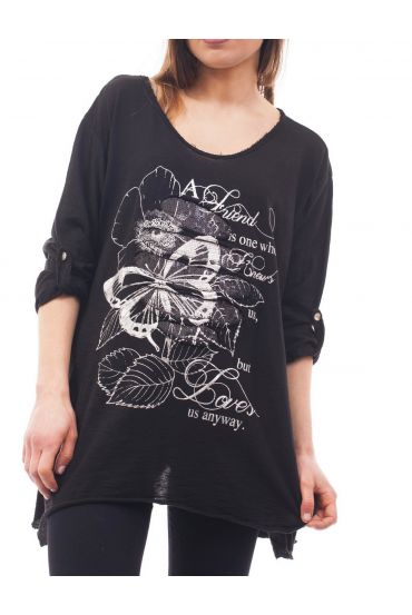 T-SHIRT EFFET DESTROY S9118 NOIR