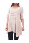 T-SHIRT EFFET DESTROY S9118 ROSE