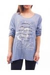T-SHIRT EFFET DESTROY S9118 BLEU
