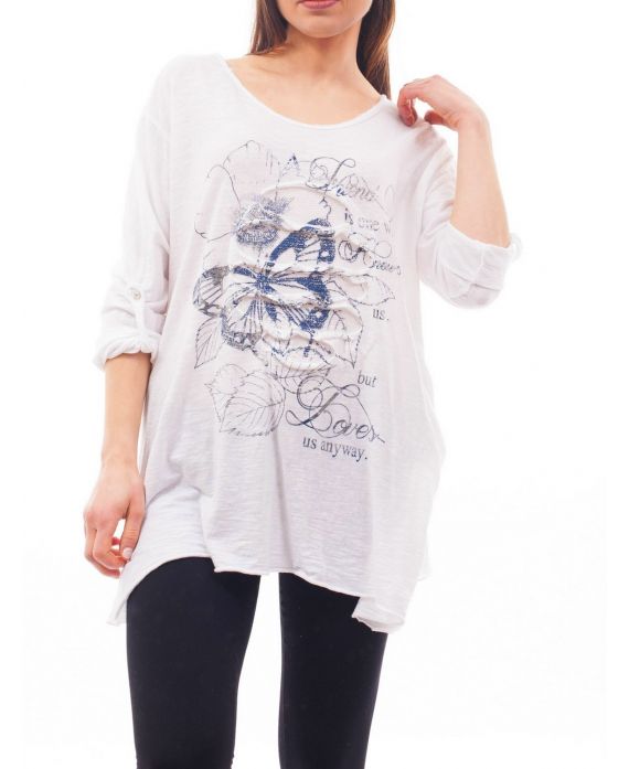 T-SHIRT EFFET DESTROY S9118 BLANC