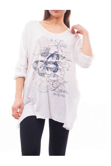T-SHIRT EFFET DESTROY S9118 BLANC