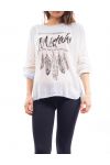 T-SHIRT MIX MATERIAL FEATHERS S9114 BLUE