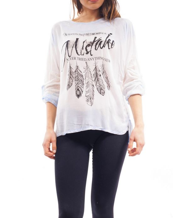 T-SHIRT MIX MATERIAL FEATHERS S9114 BLUE