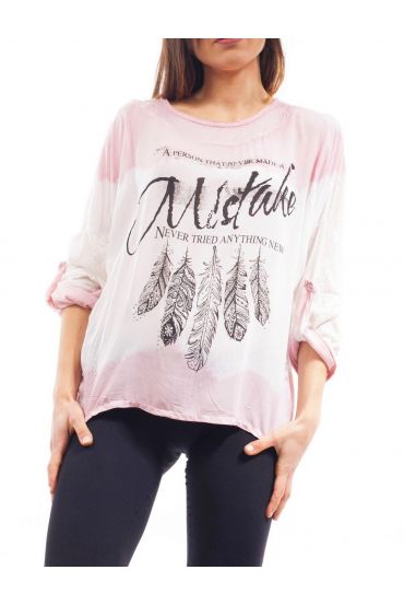 T-SHIRT MIX van RAUWE VEER S9114 ROZE