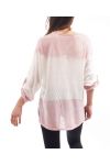 T-SHIRT MIX MATERIAL FEATHERS S9114 ROSE