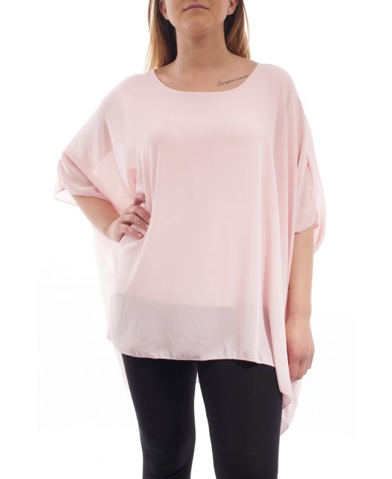 GRANDE TAILLE TUNIQUE VOILAGE GT1070 ROSE