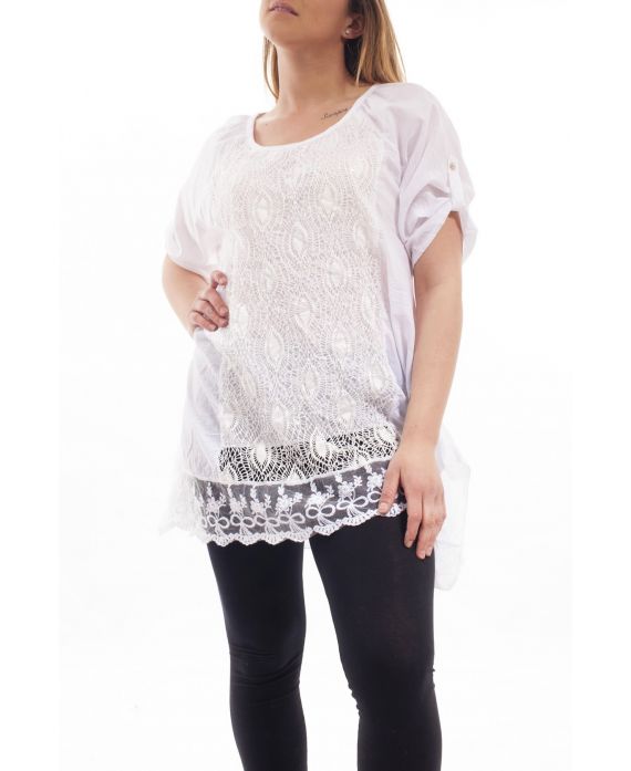 GRANDE TAILLE TUNIQUE DENTELLE PAILLETEE GT1073 BLANC