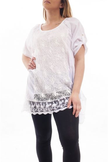 GRANDE TAILLE TUNIQUE DENTELLE PAILLETEE GT1073 BLANC