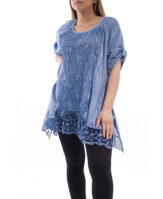 GRANDE TAILLE TUNIQUE DENTELLE PAILLETEE GT1073 BLEU