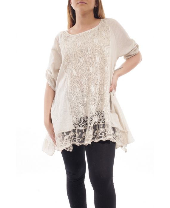 GRANDE TAILLE TUNIQUE DENTELLE PAILLETEE GT1073 BEIGE