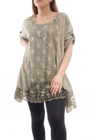 GRANDE TAILLE TUNIQUE DENTELLE PAILLETEE GT1073 VERT MILITAIRE