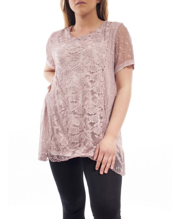 PLUS SIZE TUNIC MIX MATERIAL GT1023 ROSE