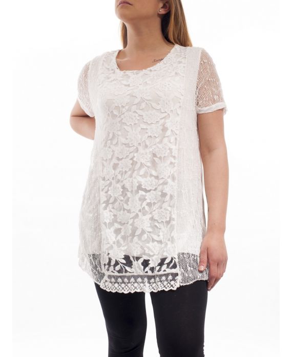 GRANDE TAILLE TUNIQUE MIX MATIERES GT1023 BLANC