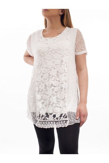 GRANDE TAILLE TUNIQUE MIX MATIERES GT1023 BLANC