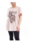 PLUS SIZE PRINTED STRASS T-SHIRT GT1028 ROSE