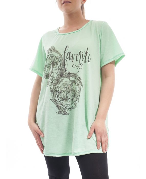 GRAN TAMAÑO DE LA CAMISETA DE DIAMANTES DE IMITACIÓN GT1028 VERDE PASTEL
