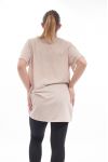 PLUS SIZE PRINTED STRASS T-SHIRT GT1028 BEIGE