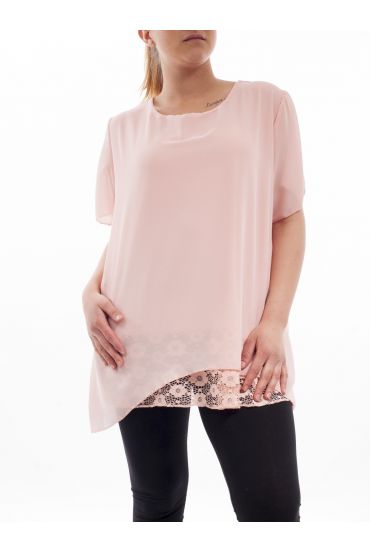 GRANDE TAILLE TUNIQUE DENTELLE GT1027 ROSE