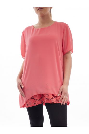 GRANDE TAILLE TUNIQUE DENTELLE GT1027 CORAIL