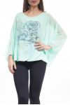 BLOUSE PRINT STRASS steentjes S9125 GROEN