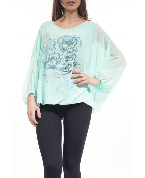 BLOUSE PRINT STRASS steentjes S9125 GROEN