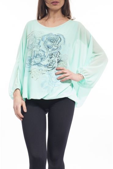 BLOUSE PRINT STRASS steentjes S9125 GROEN