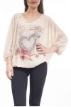 TOP IMPRIME CŒUR S9149 BEIGE