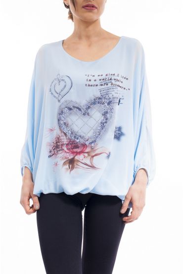 TOP IMPRIME CŒUR S9149 BLEU