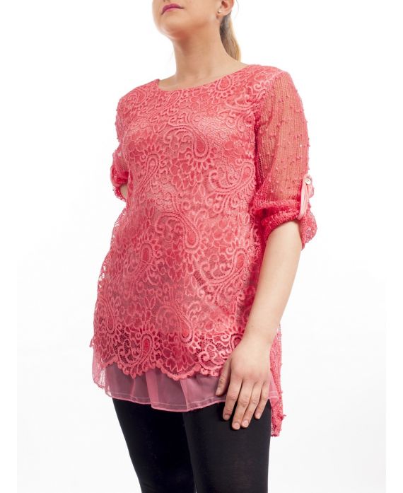 PLUS SIZE TUNIC MIX MATERIAL GT1082 CORAL