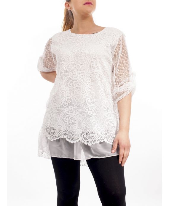 PLUS SIZE TUNIC MIX MATERIAL GT1082 WHITE