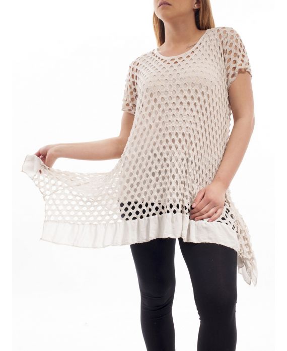 GRANDE TAILLE ENSEMBLE AJOURE 2 PIECES GT1053 BEIGE
