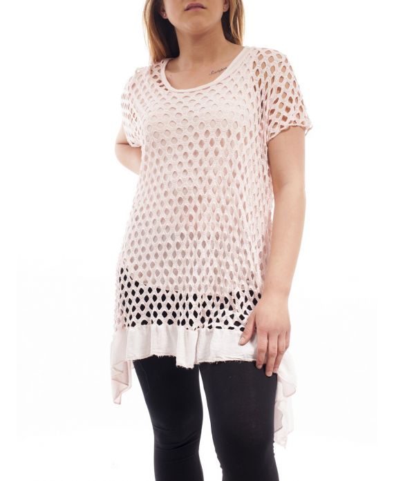 GRANDE TAILLE ENSEMBLE AJOURE 2 PIECES GT1053 ROSE