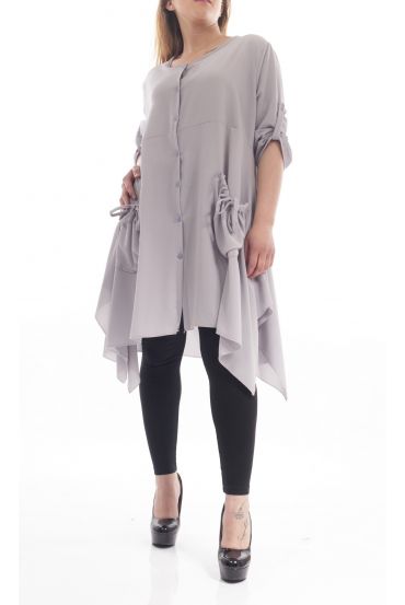 GRANDE TAILLE ROBE TUNIQUE 2 POCHES GT1040 GRIS