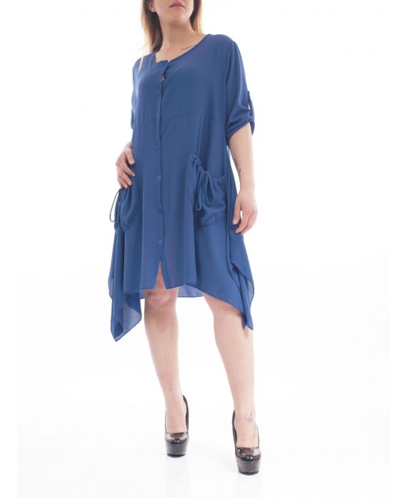 GRANDE TAILLE ROBE TUNIQUE 2 POCHES GT1040 BLEU